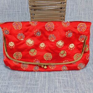 1950s Red Silk Damask Fold Over Clutch